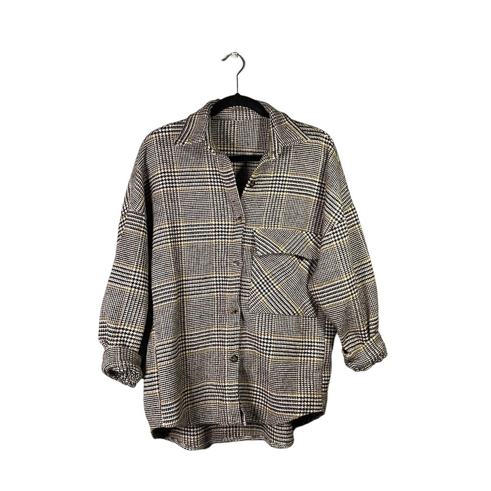SHEIN Heavyweight Casual Preppy Plaid Button Down Flannel Shirt Top One Size - Picture 2 of 10